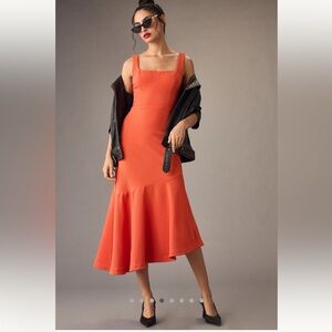 New Anthropologie The Arian Square neck Asymmetrical Ruffle-Hem Dress, Size XS